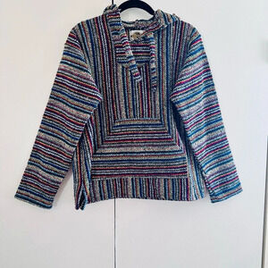 Earth Ragz Mexican drug rug hoodie Baja hippie pullover men’s S